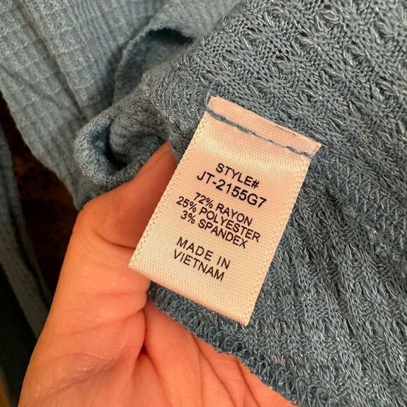 Zenana Outfitters Slate Blue Long Sleeve Waffle Thermal Stretchy Henley XL - Picture 5 of 6